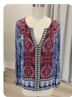 Lucky Brand Pink & Blue Printed V-Neck Tunic